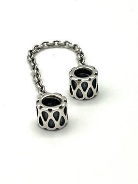Pandora Sterling Silver Safety Chain Charm Pair Spacer with Lattice Cutouts